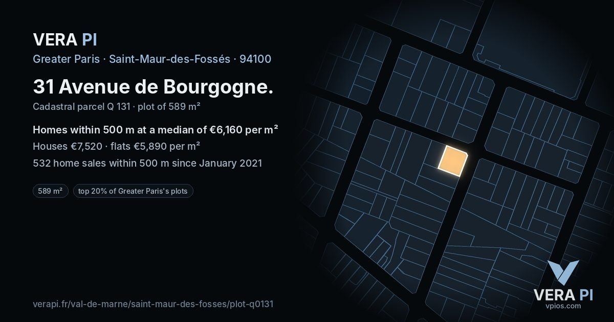 31 Avenue de Bourgogne, Saint-Maur-des-Fossés at night – the plot lit, the parcels around coloured by the prices near them