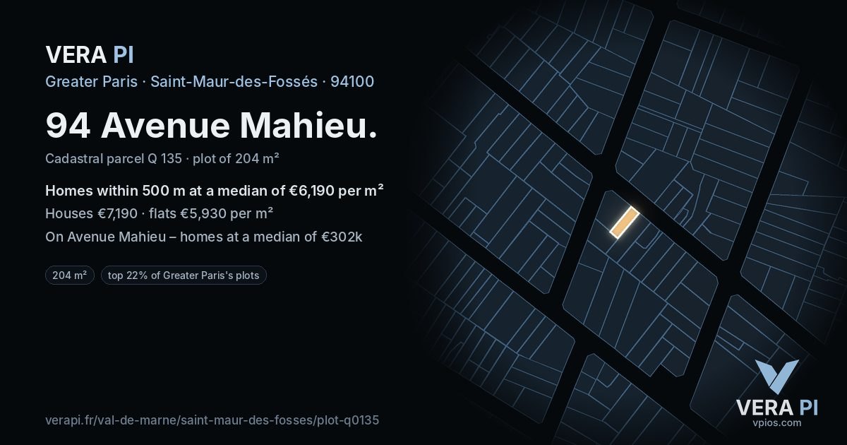 94 Avenue Mahieu, Saint-Maur-des-Fossés at night – the plot lit, the parcels around coloured by the prices near them