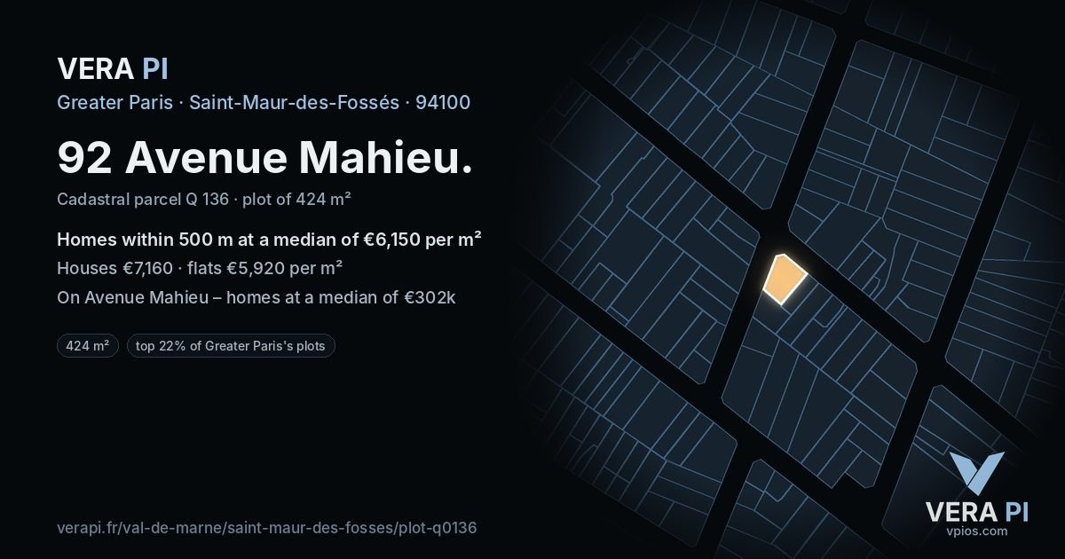 92 Avenue Mahieu, Saint-Maur-des-Fossés at night – the plot lit, the parcels around coloured by the prices near them