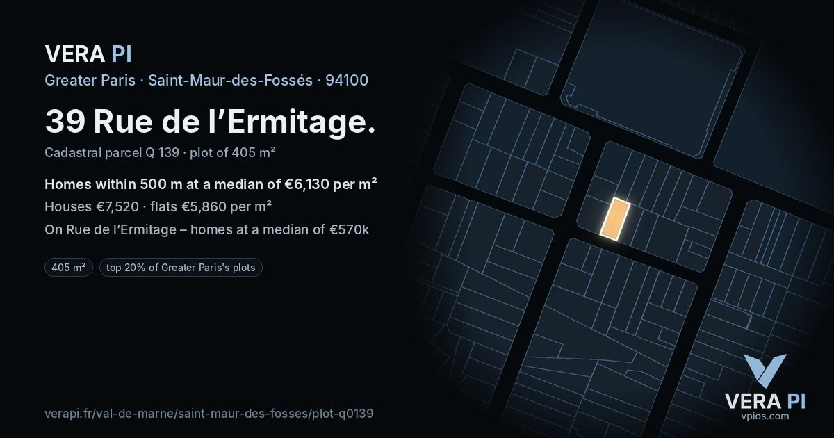 39 Rue de l’Ermitage, Saint-Maur-des-Fossés at night – the plot lit, the parcels around coloured by the prices near them