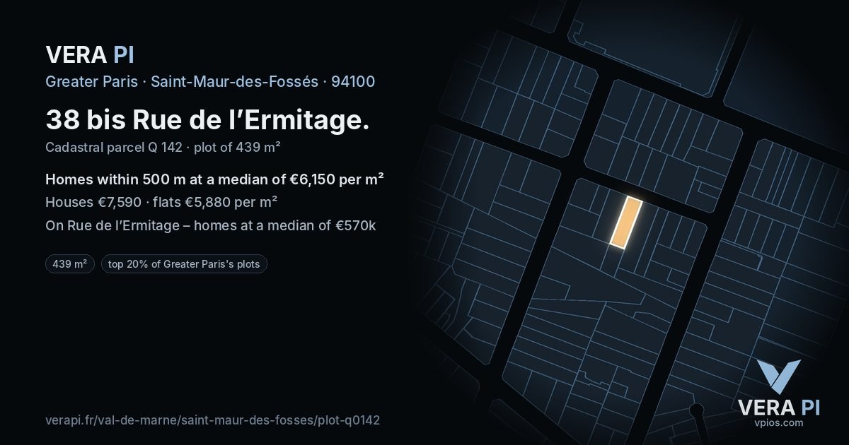 38 bis Rue de l’Ermitage, Saint-Maur-des-Fossés at night – the plot lit, the parcels around coloured by the prices near them