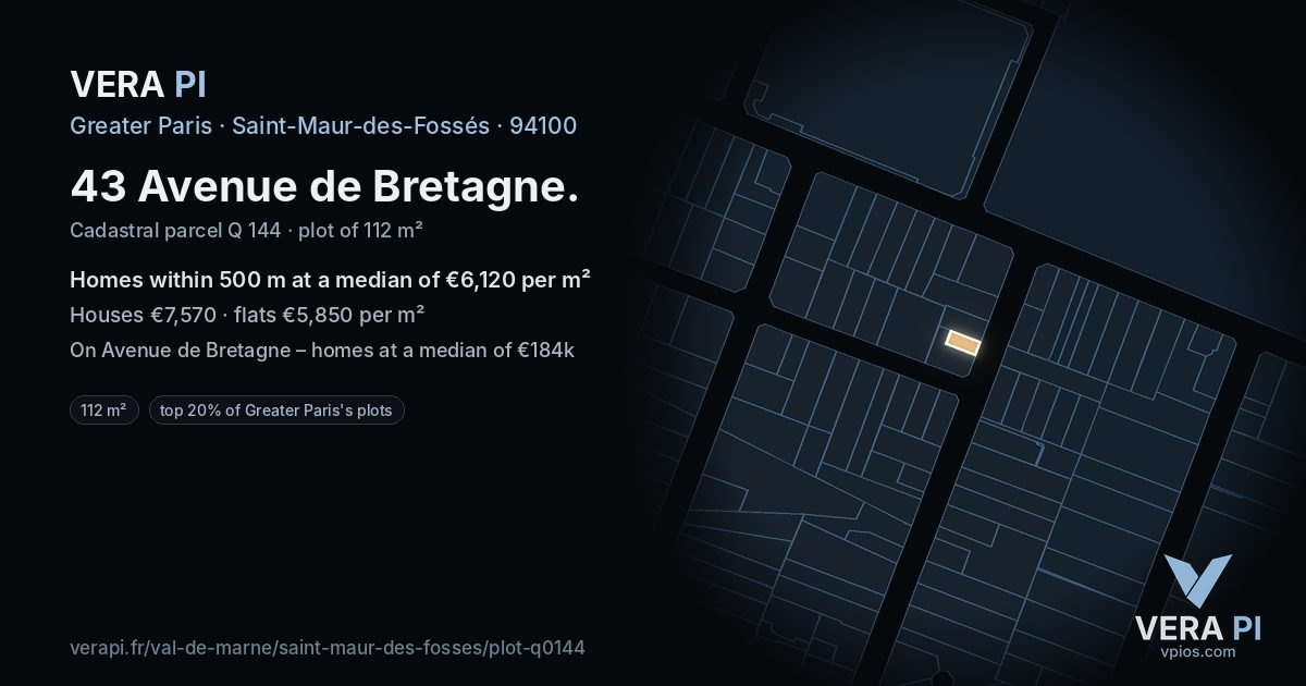 43 Avenue de Bretagne, Saint-Maur-des-Fossés at night – the plot lit, the parcels around coloured by the prices near them