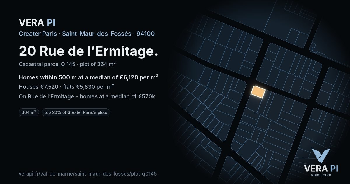 20 Rue de l’Ermitage, Saint-Maur-des-Fossés at night – the plot lit, the parcels around coloured by the prices near them