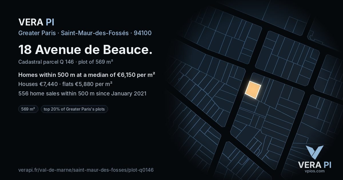 18 Avenue de Beauce, Saint-Maur-des-Fossés at night – the plot lit, the parcels around coloured by the prices near them