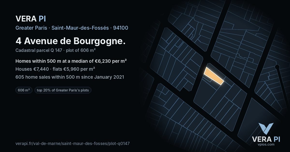 4 Avenue de Bourgogne, Saint-Maur-des-Fossés at night – the plot lit, the parcels around coloured by the prices near them