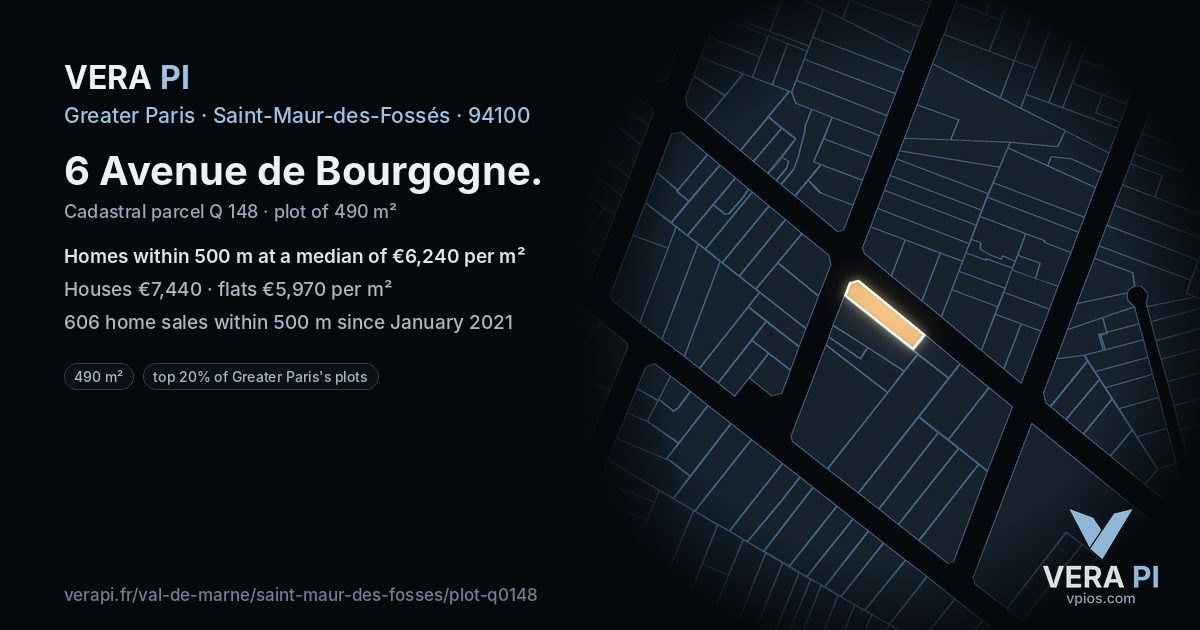 6 Avenue de Bourgogne, Saint-Maur-des-Fossés at night – the plot lit, the parcels around coloured by the prices near them