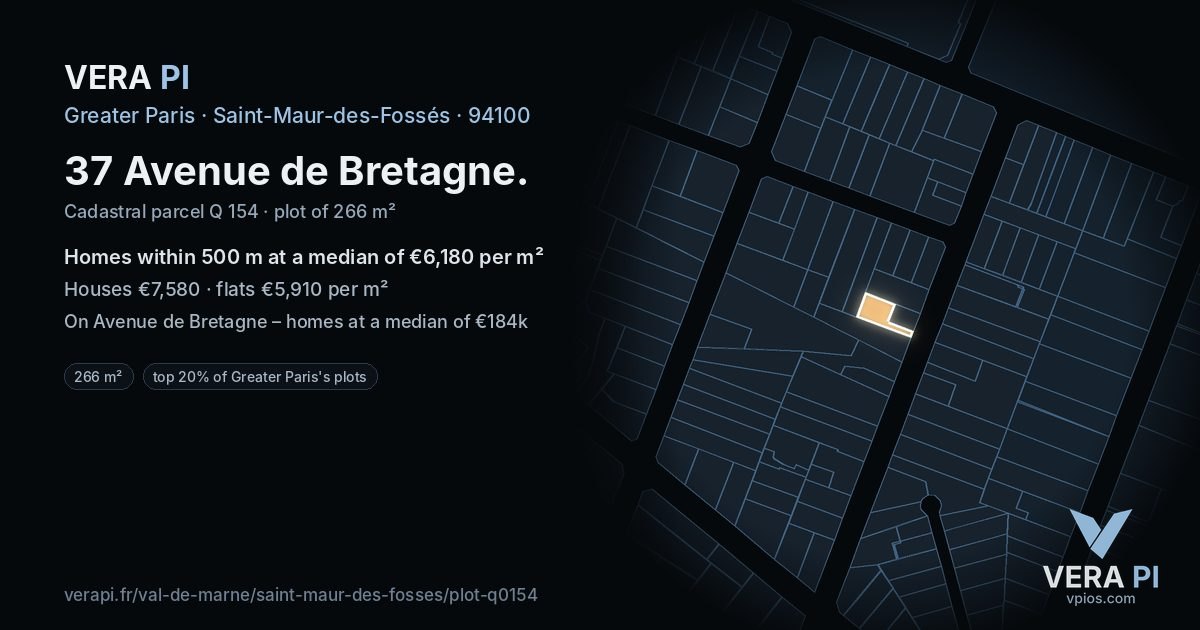 37 Avenue de Bretagne, Saint-Maur-des-Fossés at night – the plot lit, the parcels around coloured by the prices near them