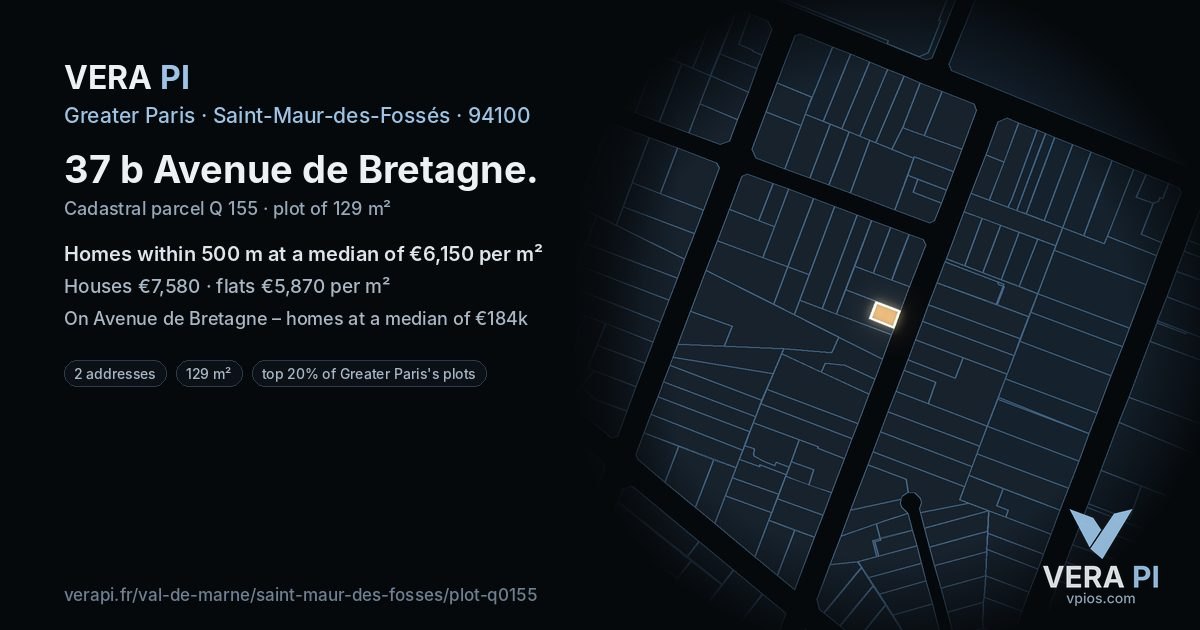 37 b Avenue de Bretagne, Saint-Maur-des-Fossés at night – the plot lit, the parcels around coloured by the prices near them
