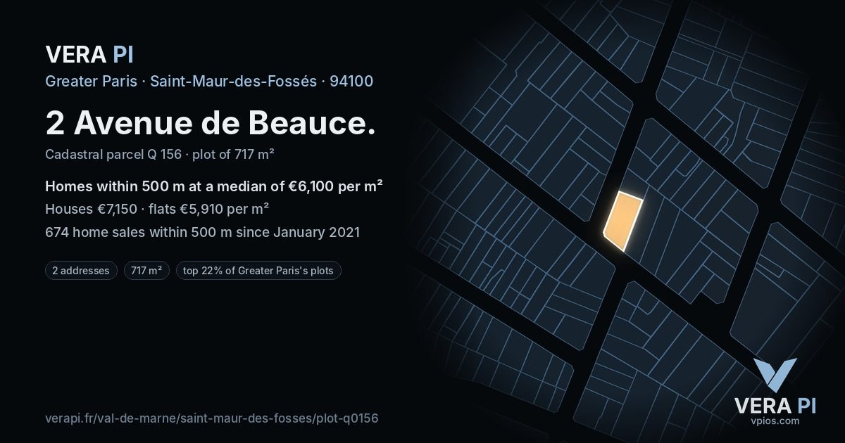 2 Avenue de Beauce, Saint-Maur-des-Fossés at night – the plot lit, the parcels around coloured by the prices near them