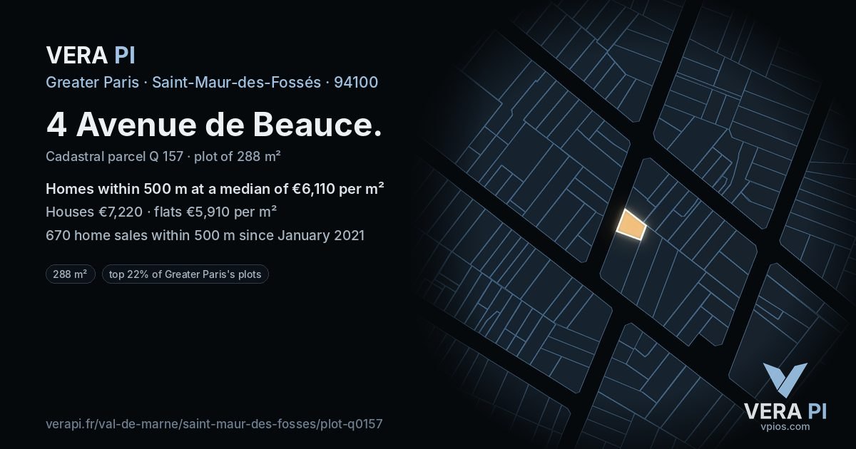 4 Avenue de Beauce, Saint-Maur-des-Fossés at night – the plot lit, the parcels around coloured by the prices near them