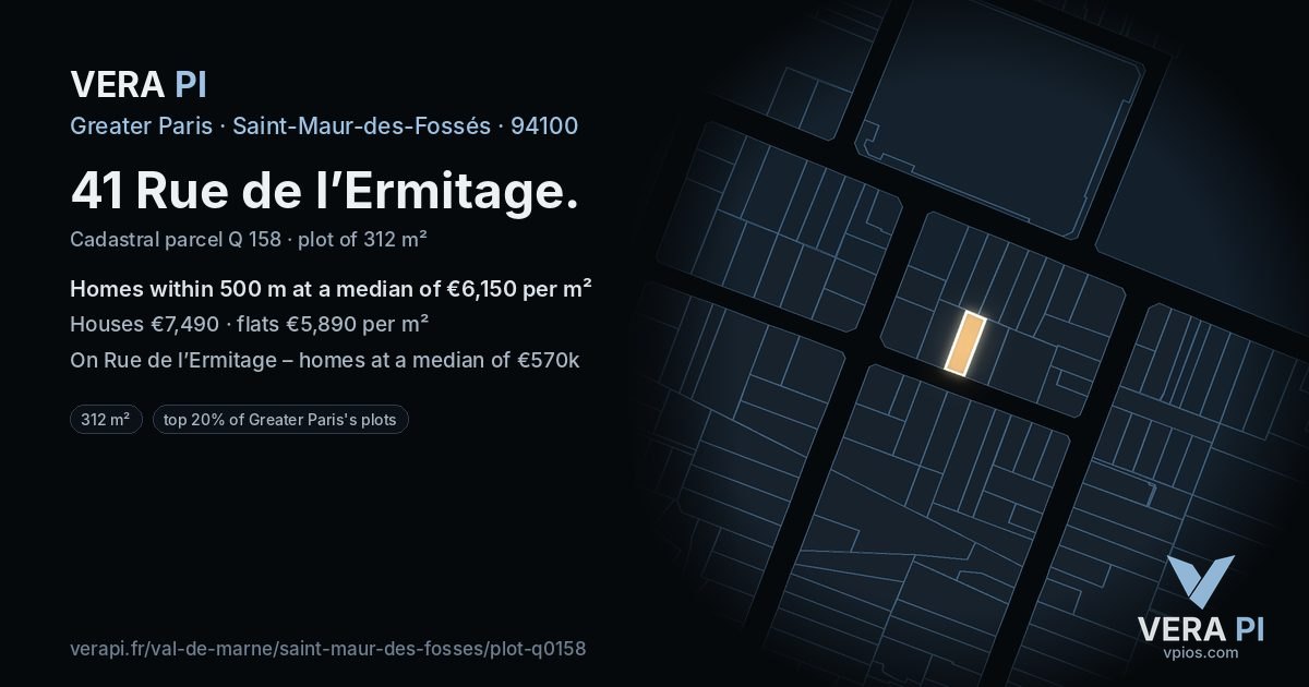 41 Rue de l’Ermitage, Saint-Maur-des-Fossés at night – the plot lit, the parcels around coloured by the prices near them