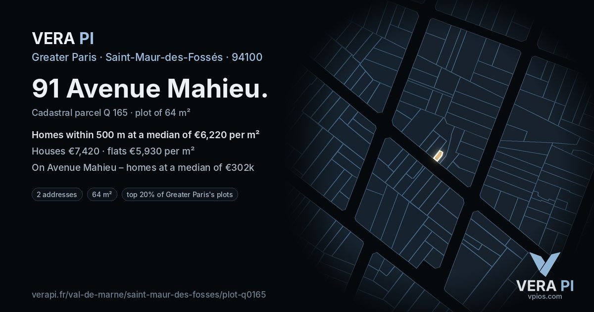 91 Avenue Mahieu, Saint-Maur-des-Fossés at night – the plot lit, the parcels around coloured by the prices near them