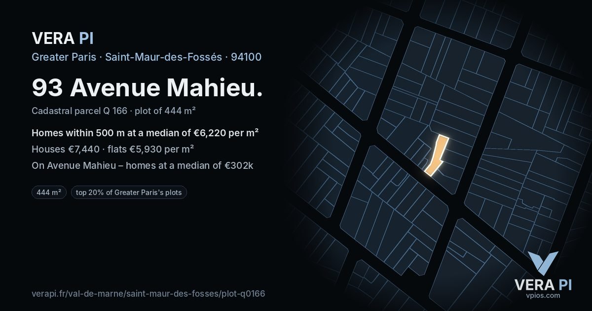 93 Avenue Mahieu, Saint-Maur-des-Fossés at night – the plot lit, the parcels around coloured by the prices near them