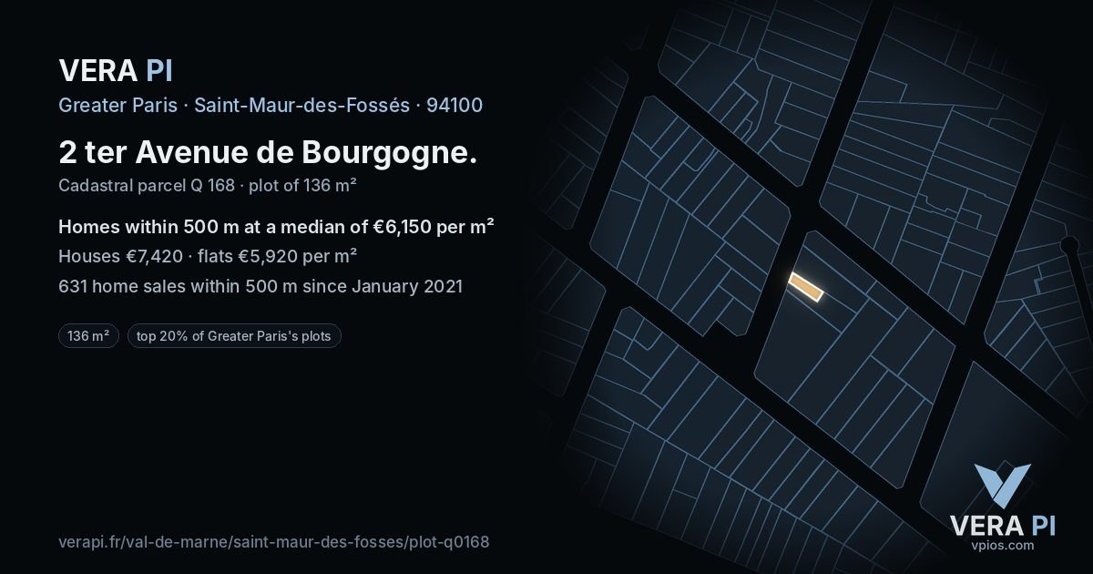2 ter Avenue de Bourgogne, Saint-Maur-des-Fossés at night – the plot lit, the parcels around coloured by the prices near them