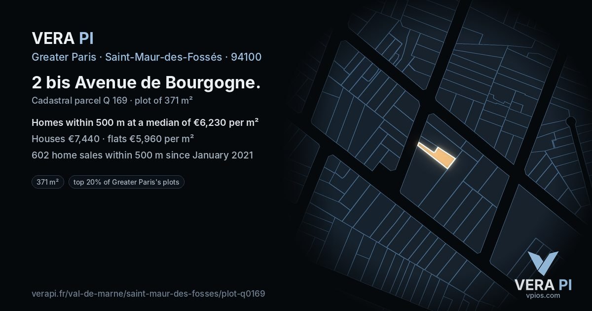 2 bis Avenue de Bourgogne, Saint-Maur-des-Fossés at night – the plot lit, the parcels around coloured by the prices near them