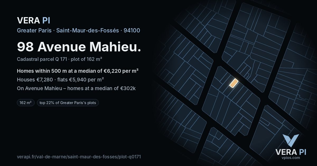 98 Avenue Mahieu, Saint-Maur-des-Fossés at night – the plot lit, the parcels around coloured by the prices near them