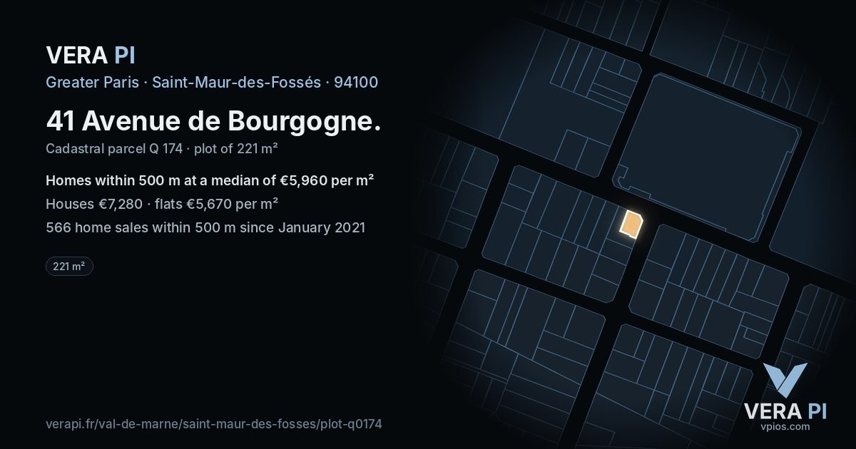 41 Avenue de Bourgogne, Saint-Maur-des-Fossés at night – the plot lit, the parcels around coloured by the prices near them