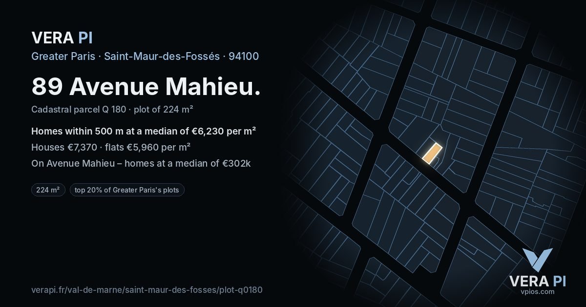 89 Avenue Mahieu, Saint-Maur-des-Fossés at night – the plot lit, the parcels around coloured by the prices near them