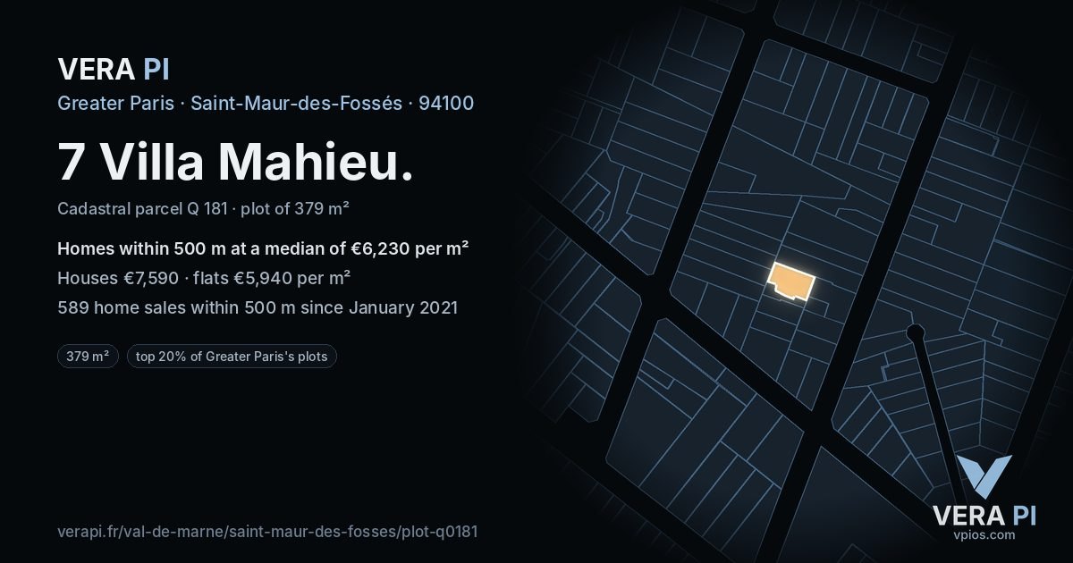 7 Villa Mahieu, Saint-Maur-des-Fossés at night – the plot lit, the parcels around coloured by the prices near them