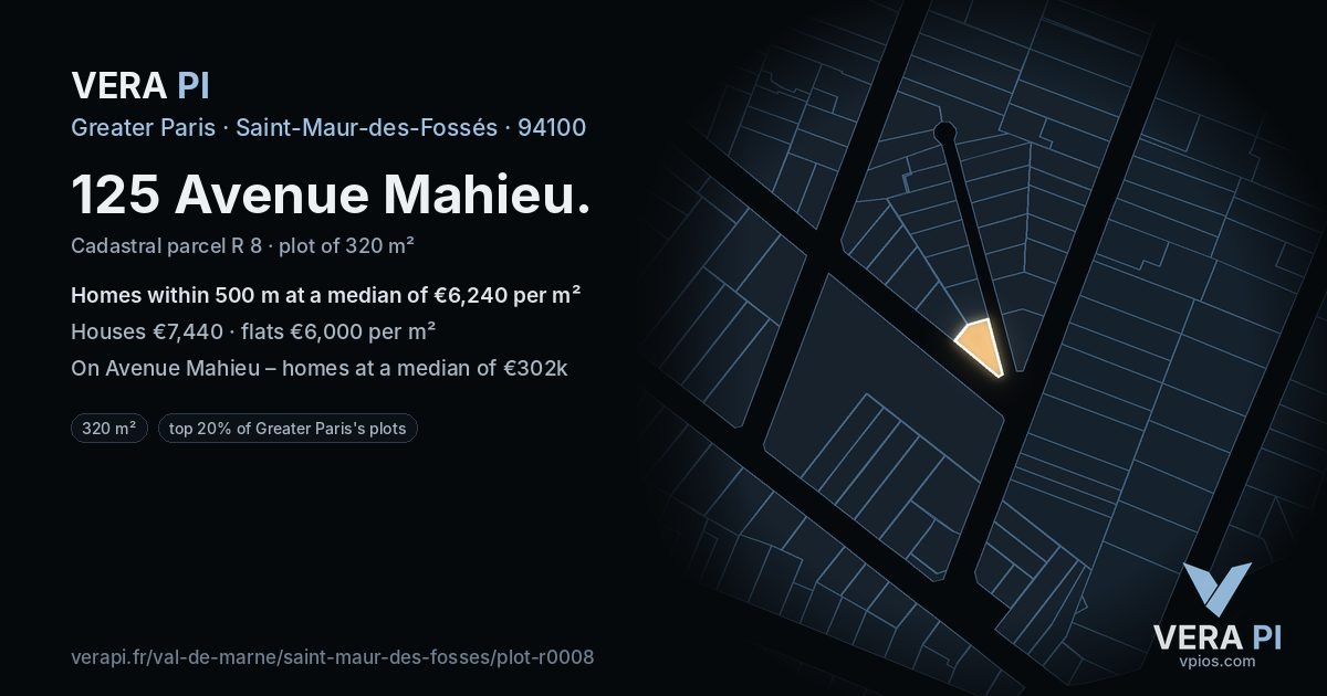 125 Avenue Mahieu, Saint-Maur-des-Fossés at night – the plot lit, the parcels around coloured by the prices near them