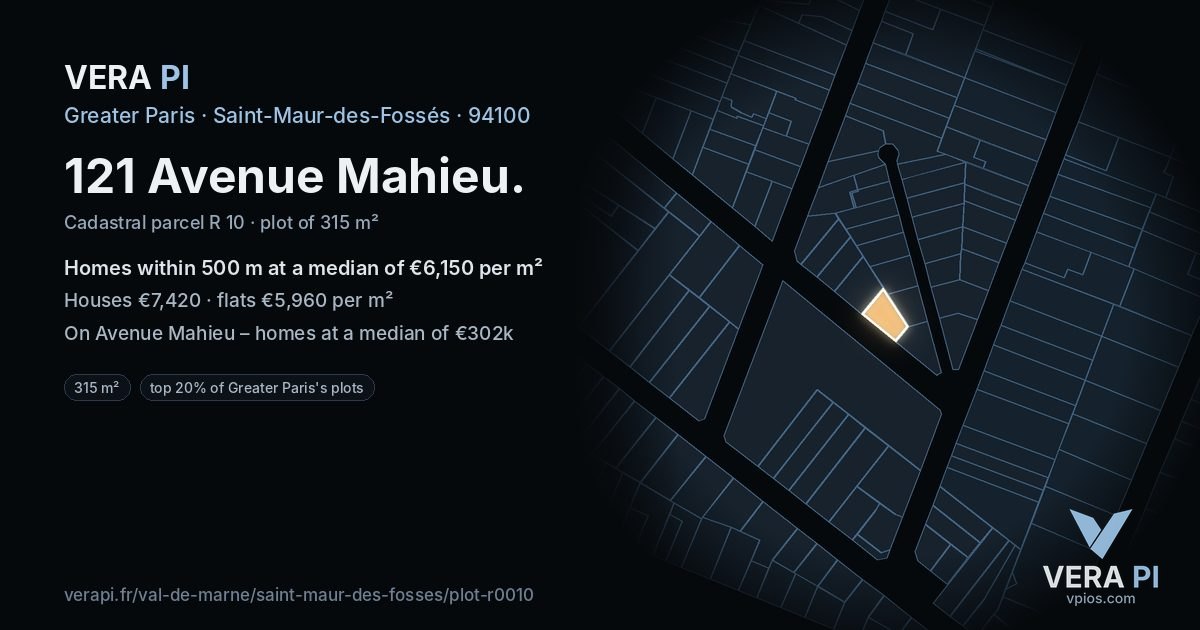 121 Avenue Mahieu, Saint-Maur-des-Fossés at night – the plot lit, the parcels around coloured by the prices near them