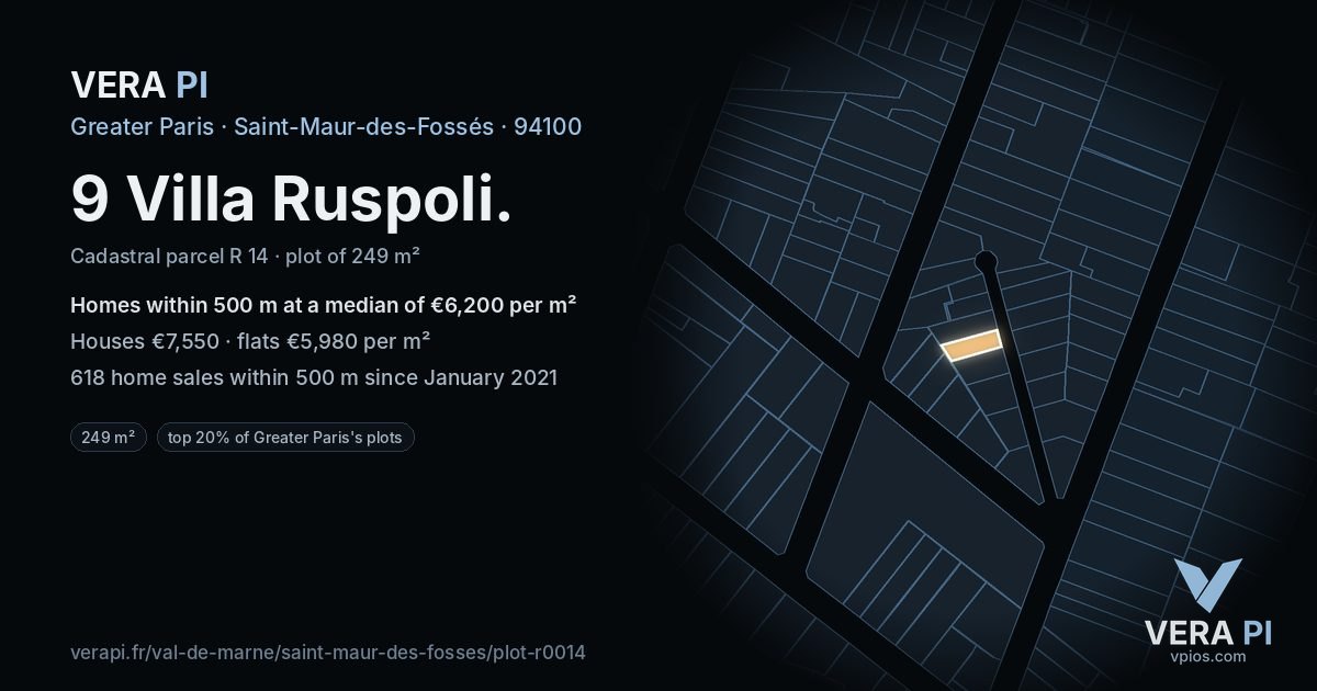 9 Villa Ruspoli, Saint-Maur-des-Fossés at night – the plot lit, the parcels around coloured by the prices near them