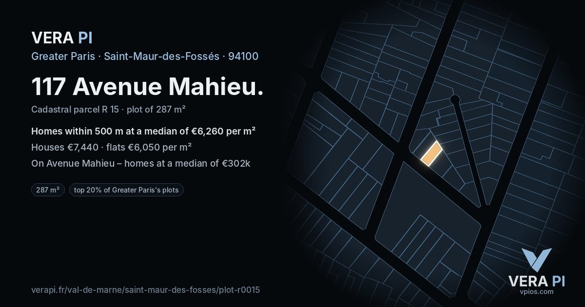 117 Avenue Mahieu, Saint-Maur-des-Fossés at night – the plot lit, the parcels around coloured by the prices near them