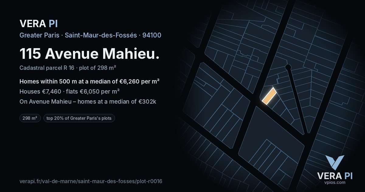 115 Avenue Mahieu, Saint-Maur-des-Fossés at night – the plot lit, the parcels around coloured by the prices near them