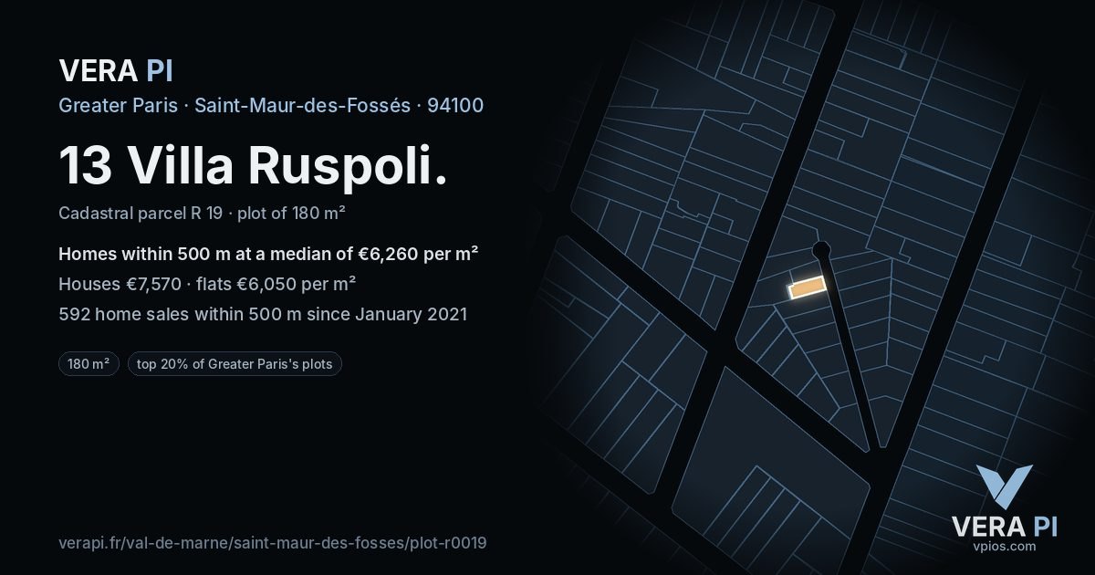 13 Villa Ruspoli, Saint-Maur-des-Fossés at night – the plot lit, the parcels around coloured by the prices near them