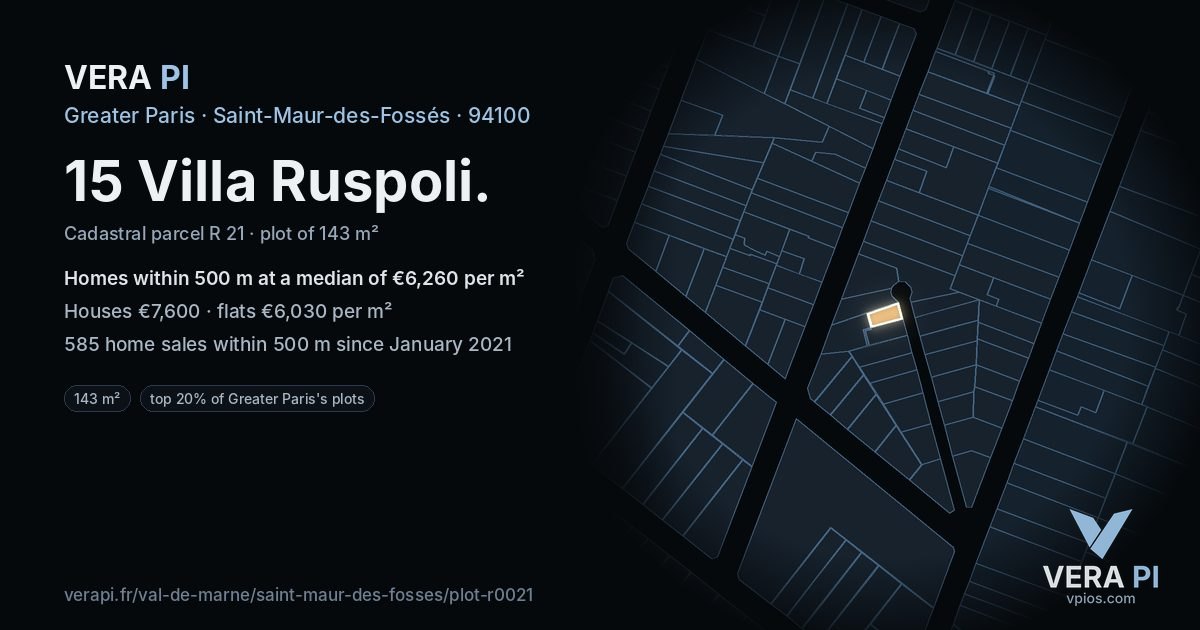 15 Villa Ruspoli, Saint-Maur-des-Fossés at night – the plot lit, the parcels around coloured by the prices near them