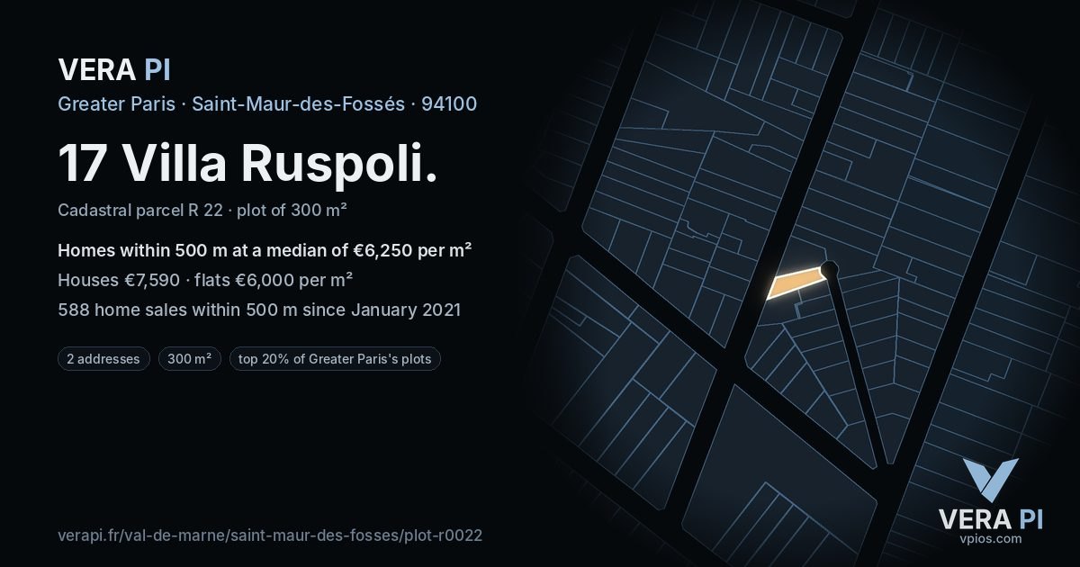17 Villa Ruspoli, Saint-Maur-des-Fossés at night – the plot lit, the parcels around coloured by the prices near them