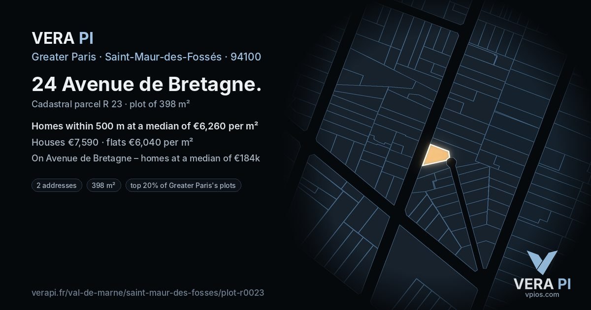 24 Avenue de Bretagne, Saint-Maur-des-Fossés at night – the plot lit, the parcels around coloured by the prices near them