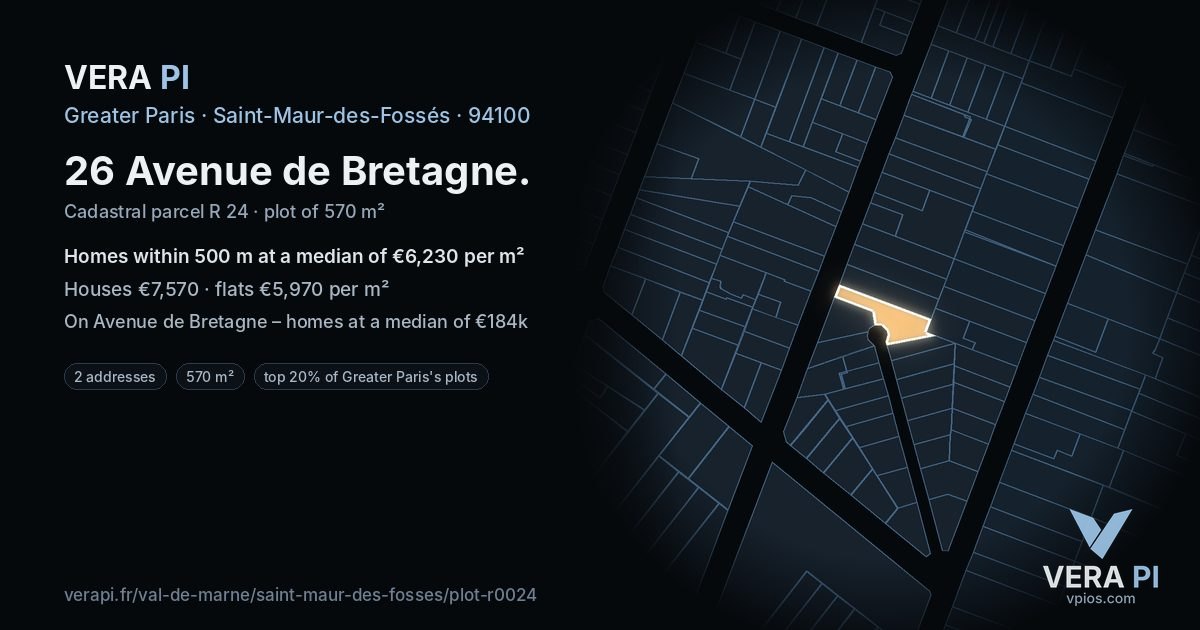 26 Avenue de Bretagne, Saint-Maur-des-Fossés at night – the plot lit, the parcels around coloured by the prices near them