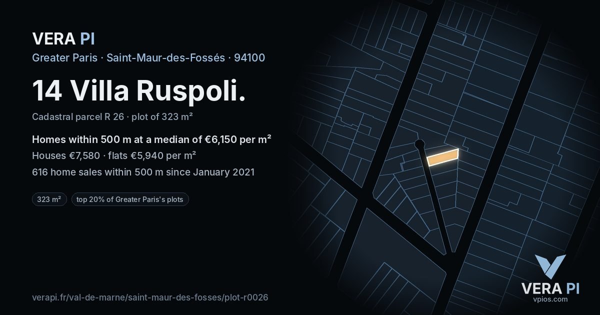 14 Villa Ruspoli, Saint-Maur-des-Fossés at night – the plot lit, the parcels around coloured by the prices near them