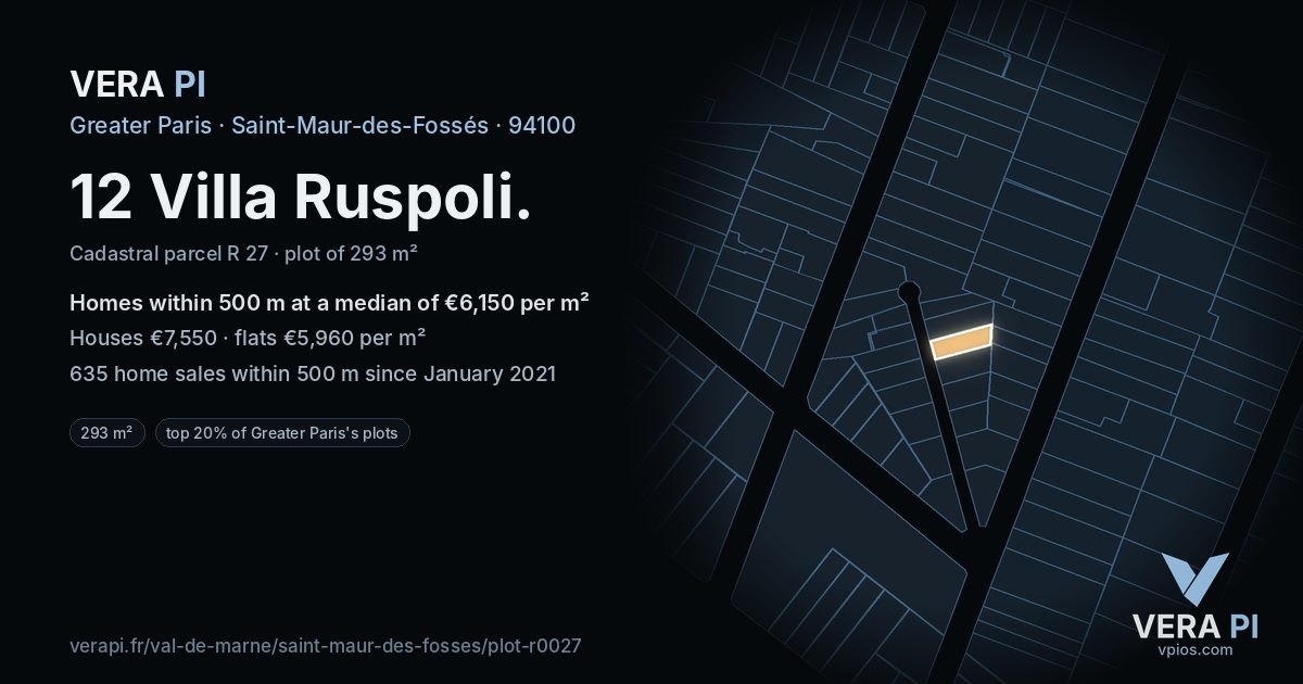12 Villa Ruspoli, Saint-Maur-des-Fossés at night – the plot lit, the parcels around coloured by the prices near them