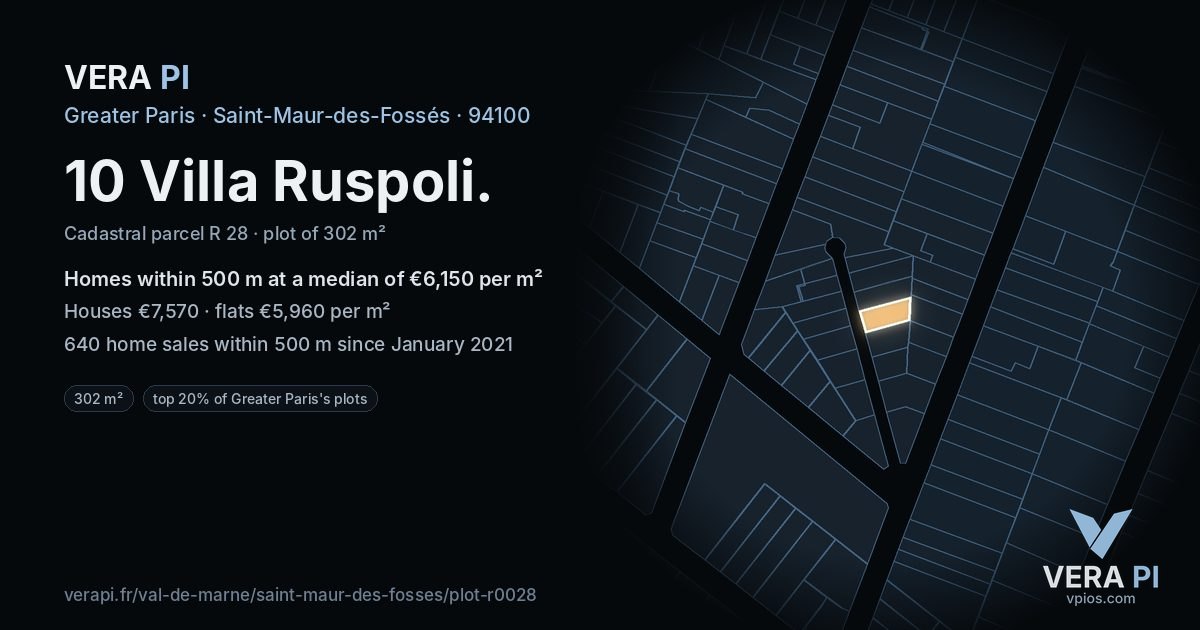 10 Villa Ruspoli, Saint-Maur-des-Fossés at night – the plot lit, the parcels around coloured by the prices near them