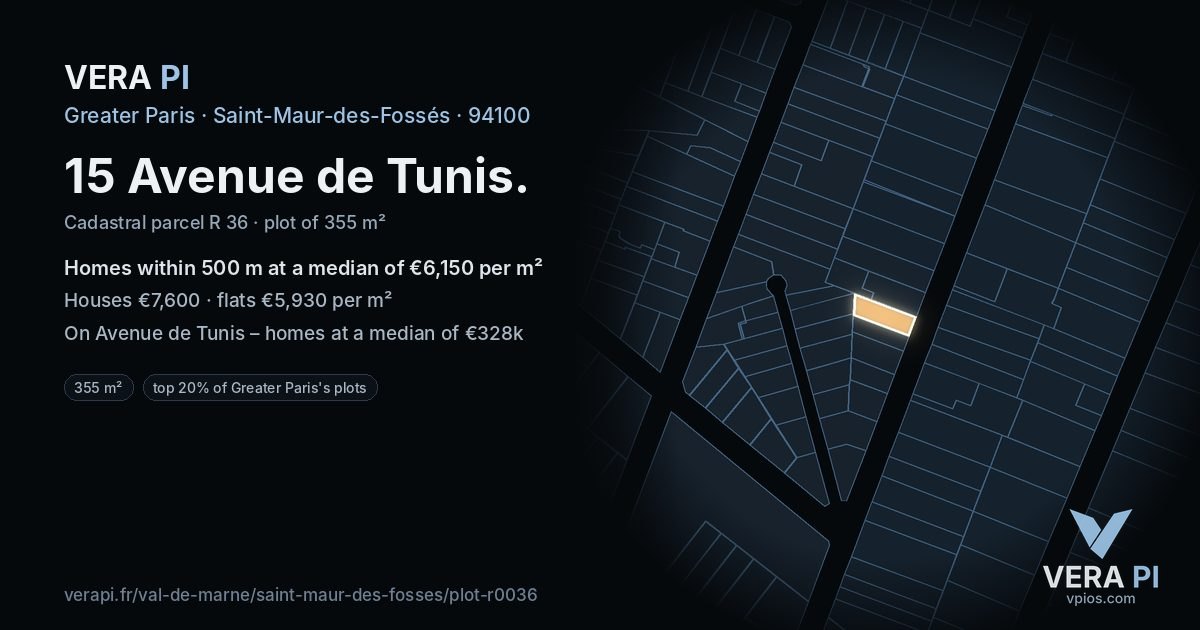 15 Avenue de Tunis, Saint-Maur-des-Fossés at night – the plot lit, the parcels around coloured by the prices near them