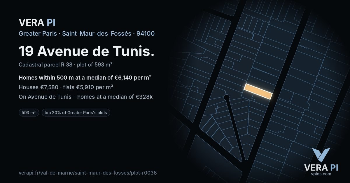 19 Avenue de Tunis, Saint-Maur-des-Fossés at night – the plot lit, the parcels around coloured by the prices near them