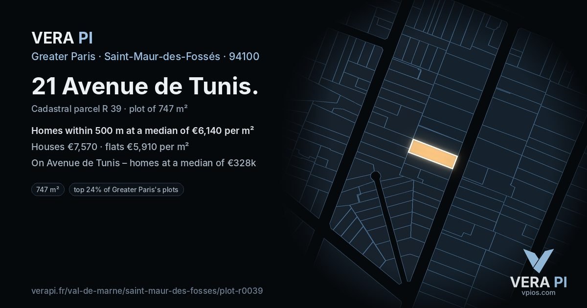 21 Avenue de Tunis, Saint-Maur-des-Fossés at night – the plot lit, the parcels around coloured by the prices near them