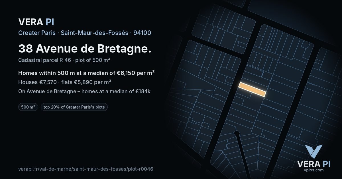 38 Avenue de Bretagne, Saint-Maur-des-Fossés at night – the plot lit, the parcels around coloured by the prices near them