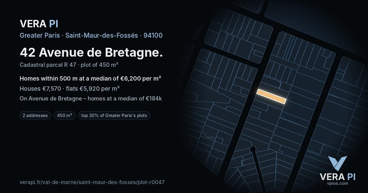 42 Avenue de Bretagne, Saint-Maur-des-Fossés at night – the plot lit, the parcels around coloured by the prices near them