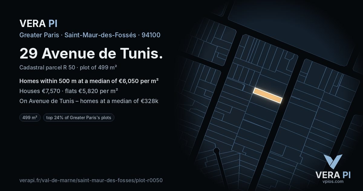 29 Avenue de Tunis, Saint-Maur-des-Fossés at night – the plot lit, the parcels around coloured by the prices near them