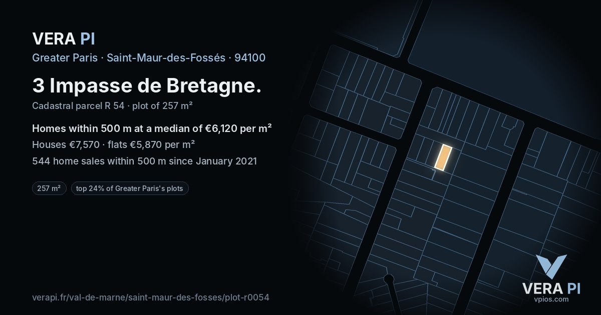 3 Impasse de Bretagne, Saint-Maur-des-Fossés at night – the plot lit, the parcels around coloured by the prices near them