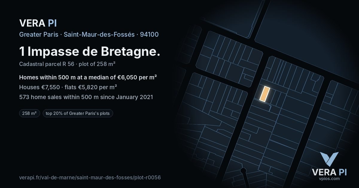 1 Impasse de Bretagne, Saint-Maur-des-Fossés at night – the plot lit, the parcels around coloured by the prices near them