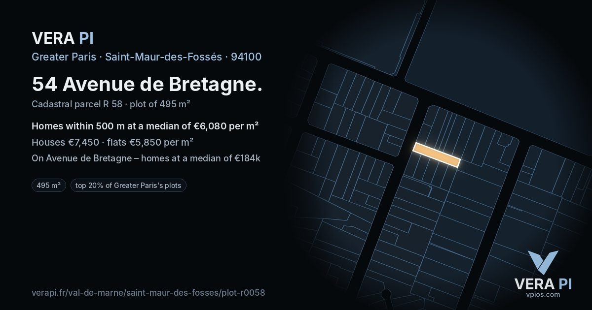 54 Avenue de Bretagne, Saint-Maur-des-Fossés at night – the plot lit, the parcels around coloured by the prices near them