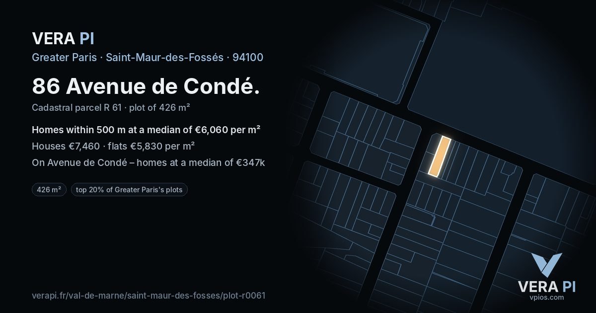 86 Avenue de Condé, Saint-Maur-des-Fossés at night – the plot lit, the parcels around coloured by the prices near them