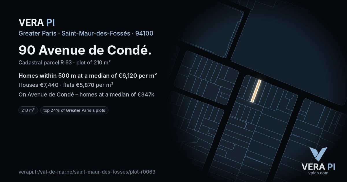 90 Avenue de Condé, Saint-Maur-des-Fossés at night – the plot lit, the parcels around coloured by the prices near them