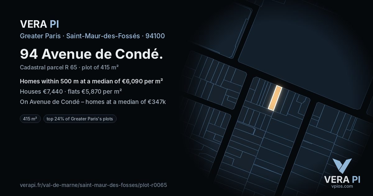 94 Avenue de Condé, Saint-Maur-des-Fossés at night – the plot lit, the parcels around coloured by the prices near them