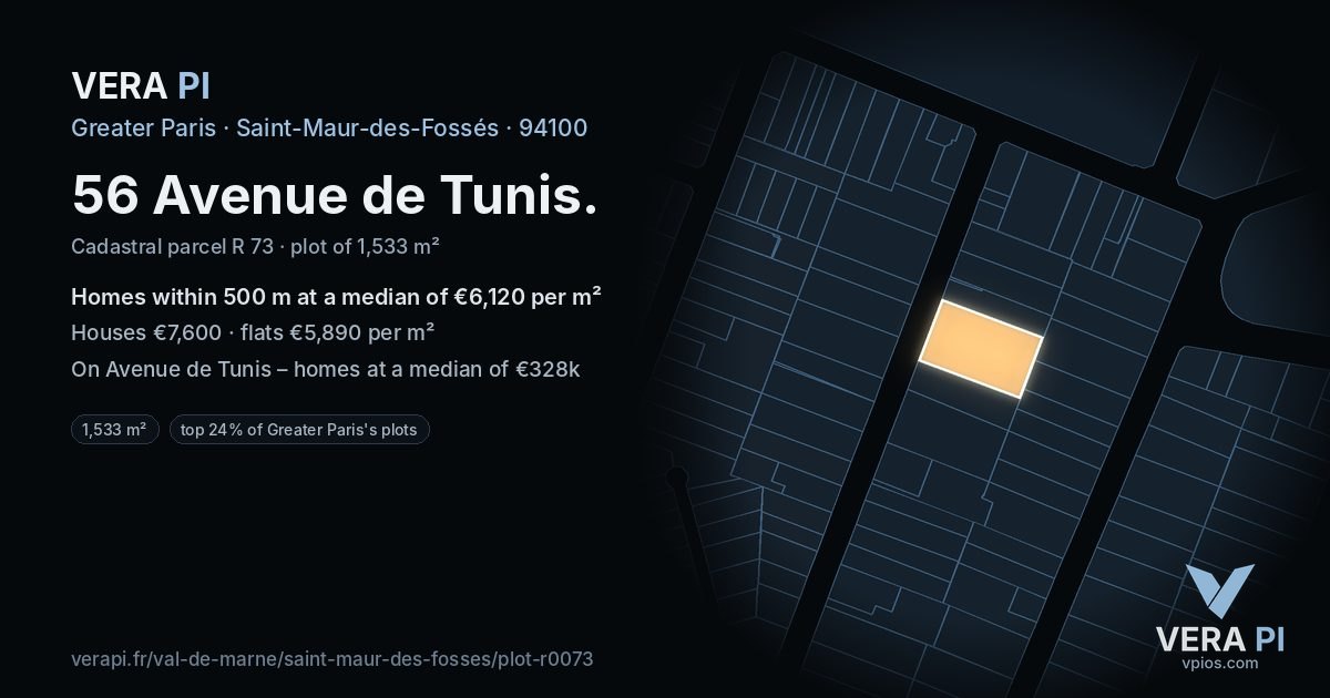 56 Avenue de Tunis, Saint-Maur-des-Fossés at night – the plot lit, the parcels around coloured by the prices near them