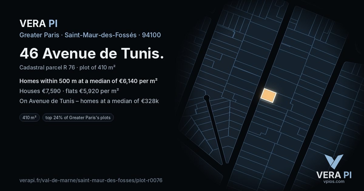 46 Avenue de Tunis, Saint-Maur-des-Fossés at night – the plot lit, the parcels around coloured by the prices near them